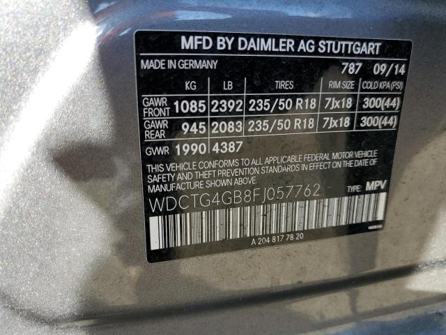 WDCTG4GB8FJ057762 - 2015 MERCEDES-BENZ GLA 250 4MATIC SILVER photo 13