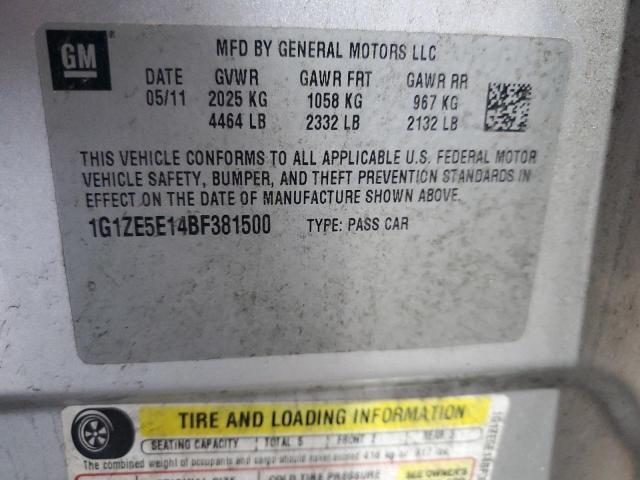 1G1ZE5E14BF381500 - 2011 CHEVROLET MALIBU LTZ 银色 照片 12