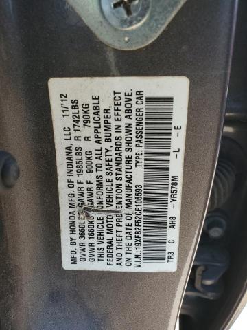 19XFB2F52CE106593 - 2012 HONDA CIVIC LX GRAY photo 12