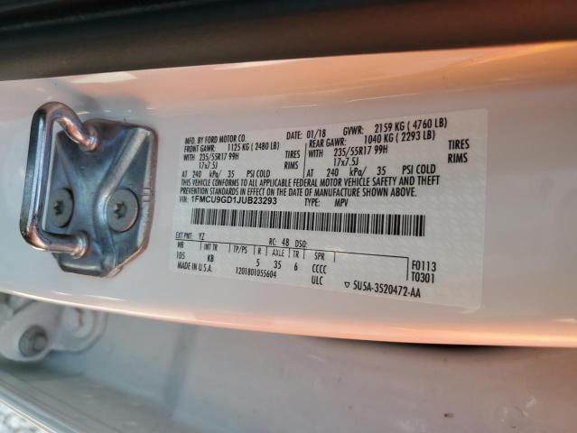 1FMCU9GD1JUB23293 - 2018 FORD ESCAPE SE Ақ фото 12