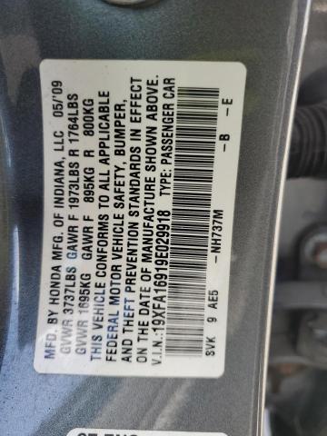 19XFA16919E029918 - 2009 HONDA CIVIC EXL GRAY photo 12