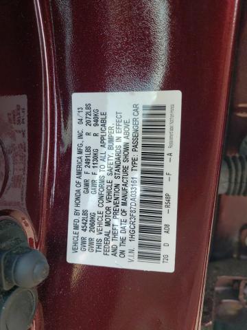 1HGCR3F87DA033161 - 2013 HONDA ACCORD EXL MAROON photo 12