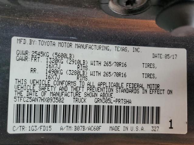 5TFCZ5AN7HX093502 - 2017 TOYOTA TACOMA DOUBLE CAB 灰色 照片 13
