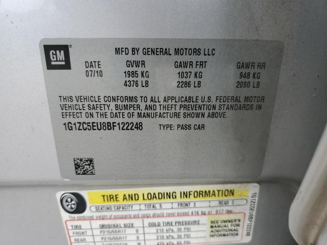 1G1ZC5EU8BF122248 - 2011 CHEVROLET MALIBU 1LT 银色 照片 12