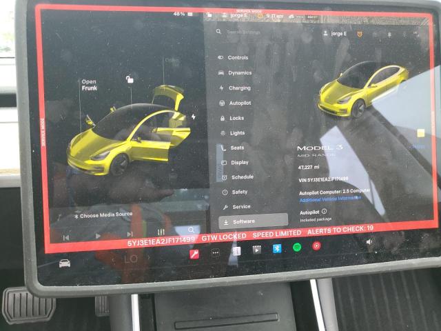 5YJ3E1EA2JF171499 - 2018 TESLA MODEL 3 შავი ფოტო 9