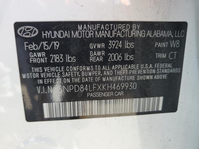 5NPD84LFXKH469930 - 2019 HYUNDAI ELANTRA SEL WHITE photo 12