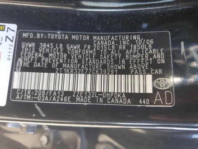 2T1KR32E77C639291 - 2007 TOYOTA COROLLA MA XR BLACK photo 12