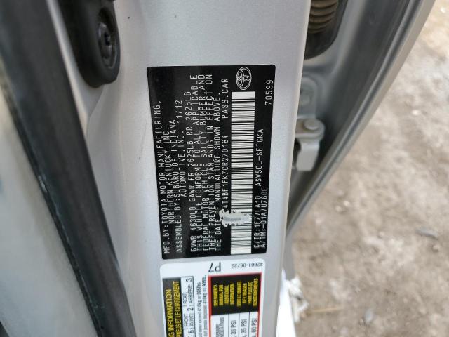 4T4BF1FK7CR270184 - 2012 TOYOTA CAMRY BASE ვერცხლისფერი ფოტო 12