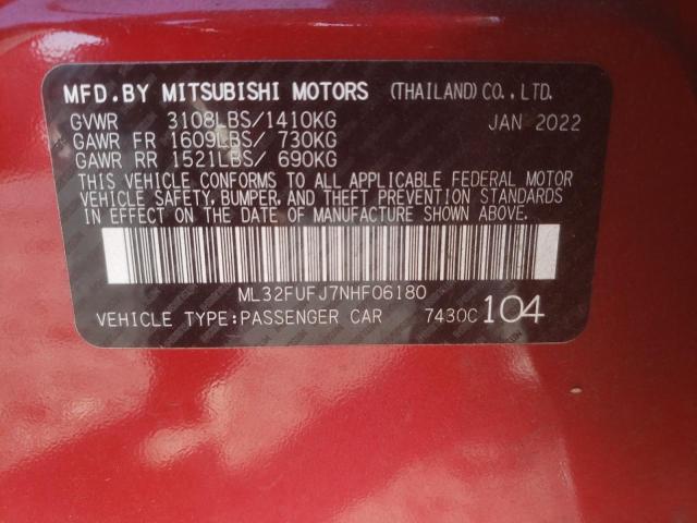 ML32FUFJ7NHF06180 - 2022 MITSUBISHI MIRAGE G4 ES RED photo 12