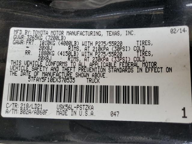 5TFAY5F10EX370535 - 2014 TOYOTA TUNDRA CREWMAX PLATINUM Schwarz Foto 10