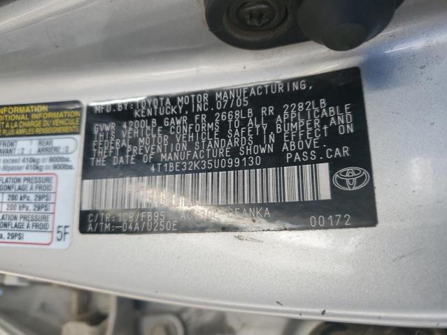 4T1BE32K35U099130 - 2005 TOYOTA CAMRY LE SILVER photo 12