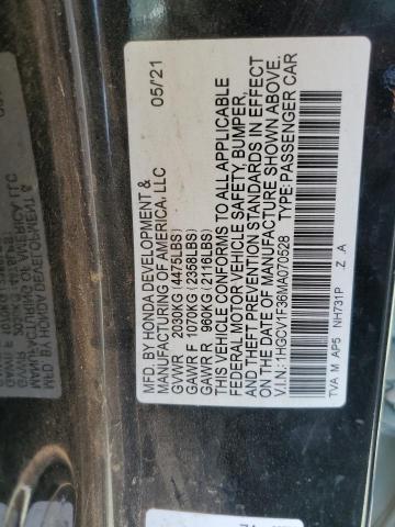 1HGCV1F36MA070528 - 2021 HONDA ACCORD SPORT 黑色 照片 12