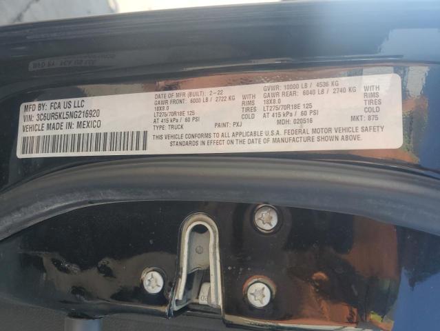 3C6UR5KL5NG216920 - 2022 RAM 2500 LARAMIE Czarny zdjęcie 12