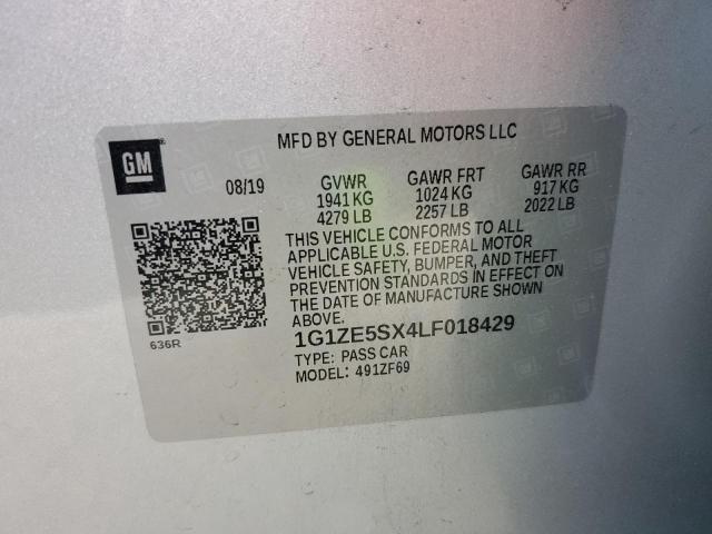 1G1ZE5SX4LF018429 - 2020 CHEVROLET MALIBU PREMIER SILVER photo 12