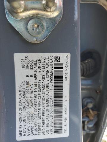 2HGFE2F50RH502317 - 2024 HONDA CIVIC SPORT GRAY photo 13