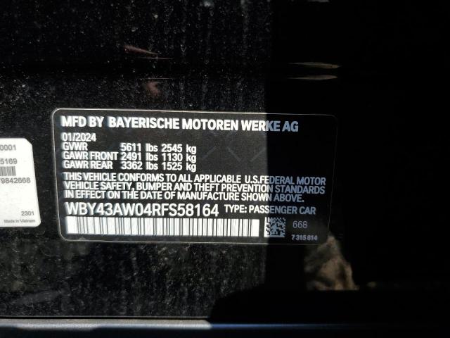 WBY43AW04RFS58164 - 2024 BMW I4 EDRIVE 35 BLACK photo 12