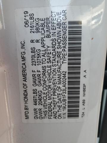 19UUB1F33LA002442 - 2020 ACURA TLX WHITE photo 13
