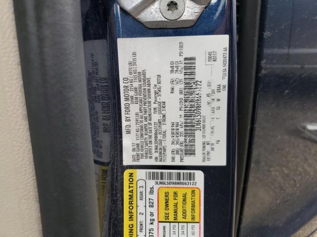 3LN6L5D98HR663122 - 2017 LINCOLN MKZ SELECT BLUE photo 12