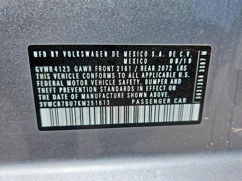 3VWCB7BU7KM251613 - 2019 VOLKSWAGEN JETTA S GRAY photo 12