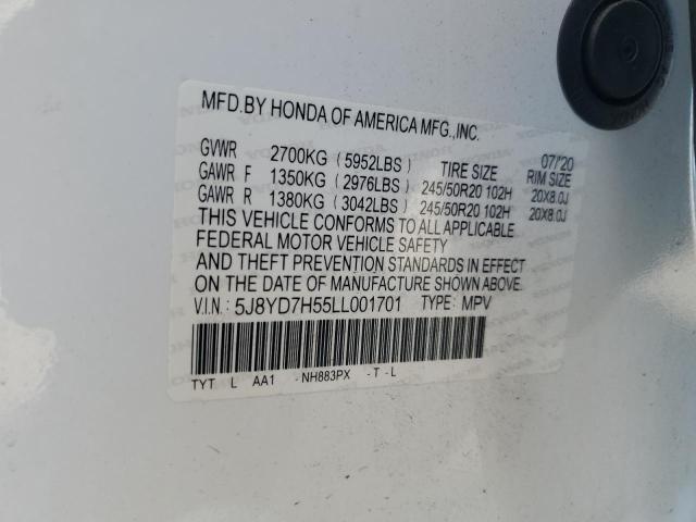 5J8YD7H55LL001701 - 2020 ACURA MDX SPORT HYBRID TECHNOLOGY WHITE photo 13