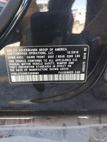 1VWLA7A30KC006990 - 2019 VOLKSWAGEN PASSAT WOLFSBURG BLACK photo 13