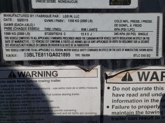 53BLTE811GA021895 - 2016 LOOK TRAILER Boz foto 10