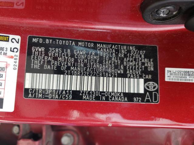 2T1BR32E27C818421 - 2007 TOYOTA COROLLA CE RED photo 12