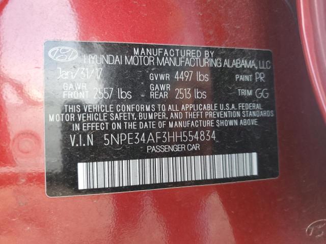 5NPE34AF3HH554834 - 2017 HYUNDAI SONATA SPORT RED photo 12
