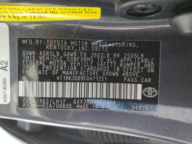 4T1BK3DB9CU471251 - 2012 TOYOTA AVALON BASE Grafit foto 12