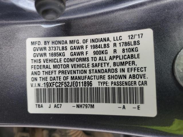 19XFC2F52JE011896 - 2018 HONDA CIVIC LX GRAY photo 12
