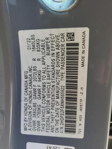 2HGFE2F5XNH565922 - 2022 HONDA CIVIC SPORT GRAY photo 12