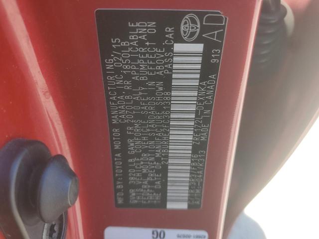 2T1BURHE2FC361388 - 2015 TOYOTA COROLLA L RED photo 12