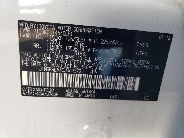 JTMRFREV4GJ069373 - 2016 TOYOTA RAV4 XLE 白色 照片 12