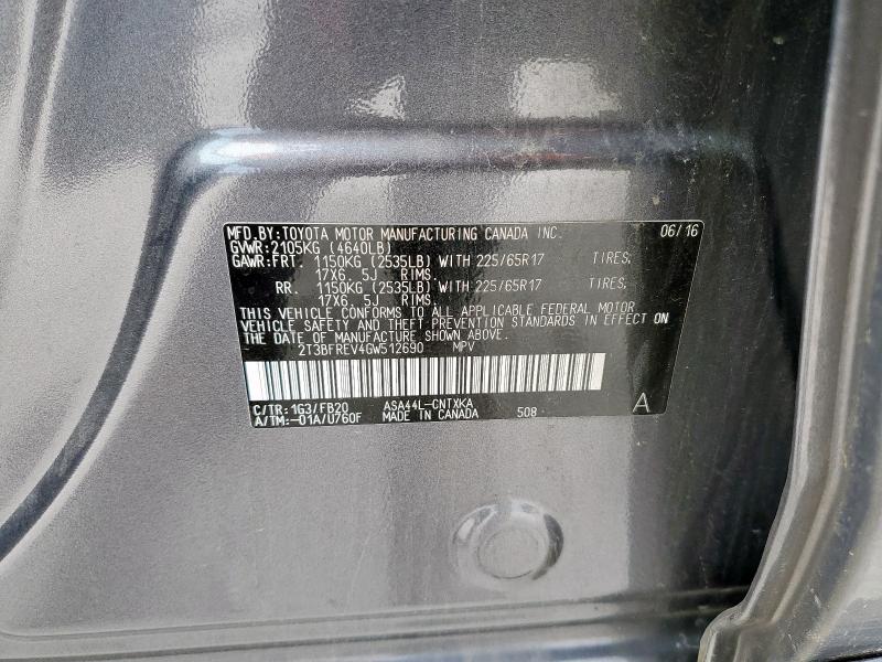 2T3BFREV4GW512690 - 2016 TOYOTA RAV4 LE GRAY photo 13