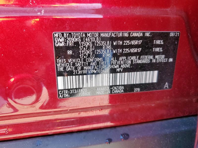 2T3H1RFVXMW169421 - 2021 TOYOTA RAV4 LE RED photo 14
