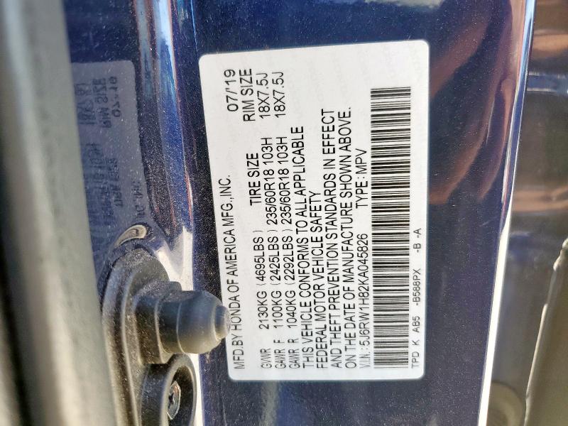 5J6RW1H82KA045826 - 2019 HONDA CR-V EXL Mavi fotoğraf 14