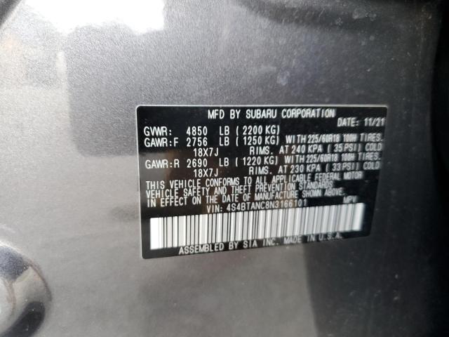 4S4BTANC8N3166101 - 2022 SUBARU OUTBACK LIMITED GRAY photo 14