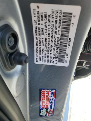 19XFC1F3XGE001957 - 2016 HONDA CIVIC EX SILVER photo 12