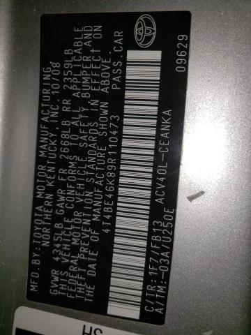 4T4BE46K89R110473 - 2009 TOYOTA CAMRY BASE SILVER photo 12