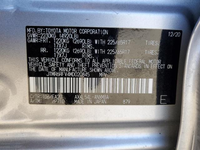 JTMR6RFV4MD020845 - 2021 TOYOTA RAV4 XLE SILVER photo 13