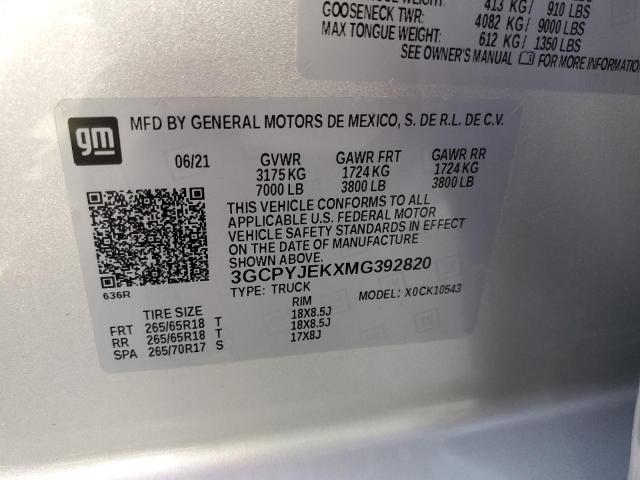 3GCPYJEKXMG392820 - 2021 CHEVROLET SILVERADO K1500 LT SILVER photo 12