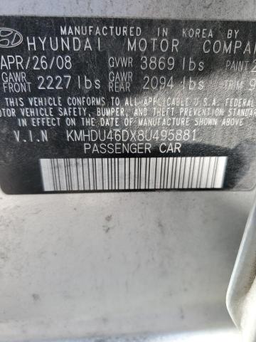 KMHDU46DX8U495881 - 2008 HYUNDAI ELANTRA GLS SILVER photo 12