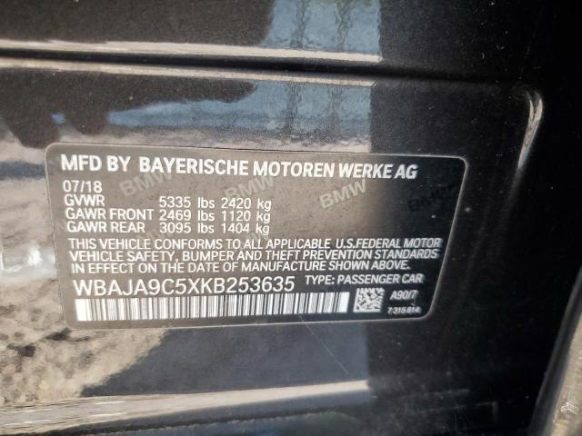 WBAJA9C5XKB253635 - 2019 BMW 530E BLACK photo 12