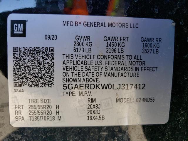 5GAERDKW0LJ317412 - 2020 BUICK ENCLAVE AVENIR BLACK photo 13