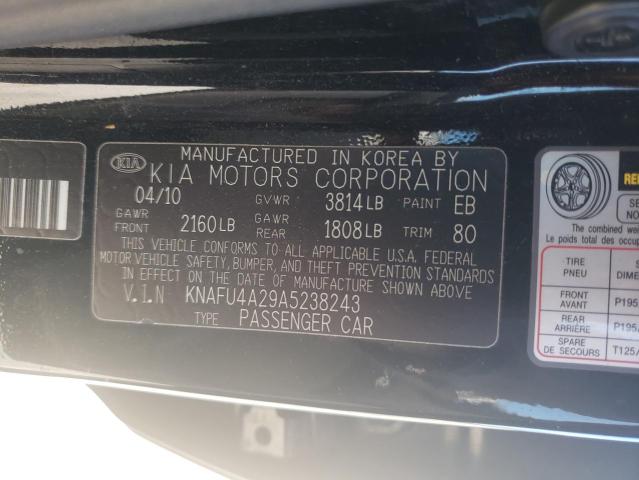 KNAFU4A29A5238243 - 2010 KIA FORTE EX BLACK photo 12