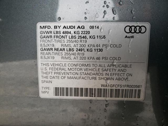 WA1GFCFS1FR003561 - 2015 AUDI Q3 PRESTIGE GRAY photo 13