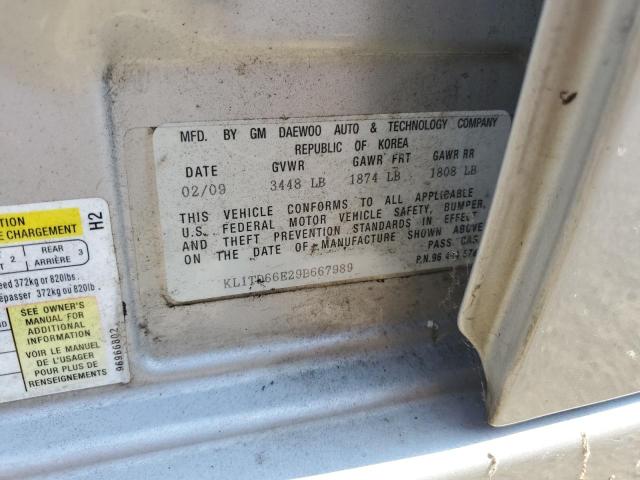 KL1TD66E29B667989 - 2009 CHEVROLET AVEO LS 银色 照片 12