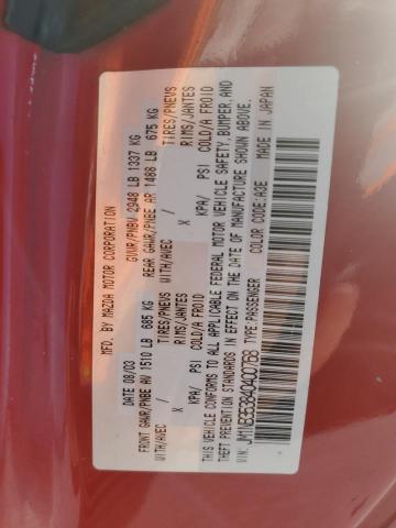 JM1NB353840400768 - 2004 MAZDA MX-5 MIATA BASE RED photo 12