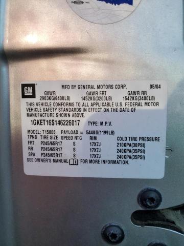 1GKET16S146226017 - 2004 GMC ENVOY XL SILVER photo 13