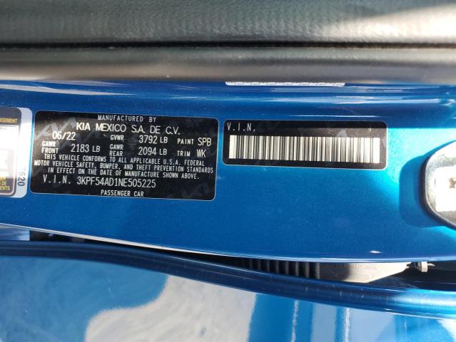 3KPF54AD1NE505225 - 2022 KIA FORTE GT LINE BLUE photo 13